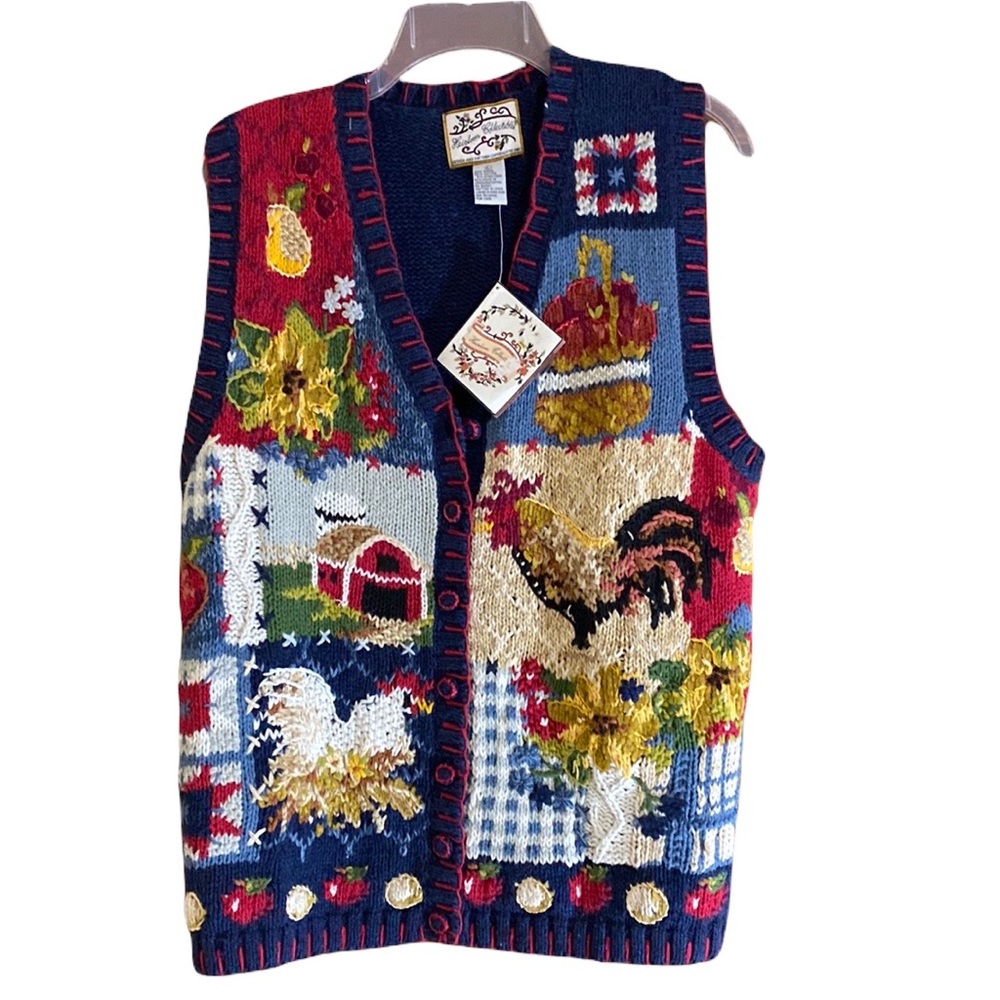 NWT HEIRLOOM COLLECTIBLES Vintage Green Embroidery Button Christmas Vest L